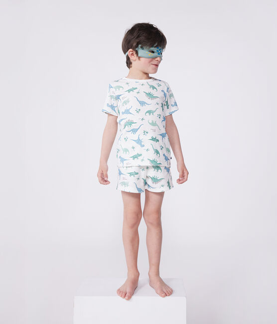 Children's short dinosaur print cotton fancy dress pyjamas MARSHMALLOW white/MULTICO white