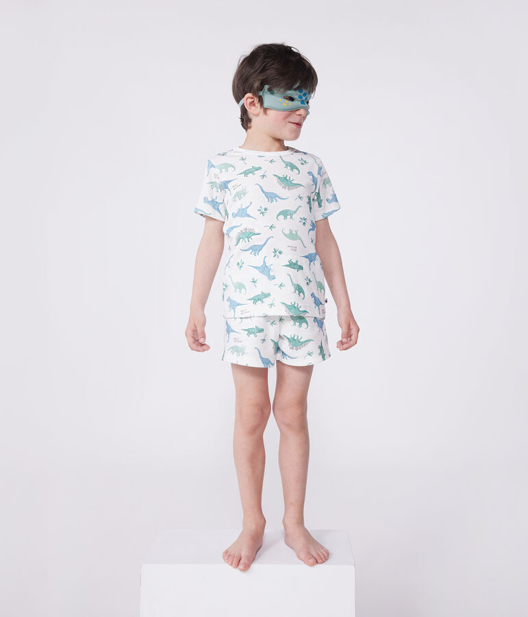 Children's short dinosaur print cotton fancy dress pyjamas white/multicolor