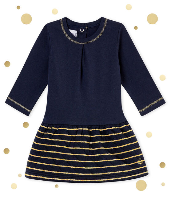 Baby girl's sailor stripe dual fabric dress SMOKING blue/DORE yellow