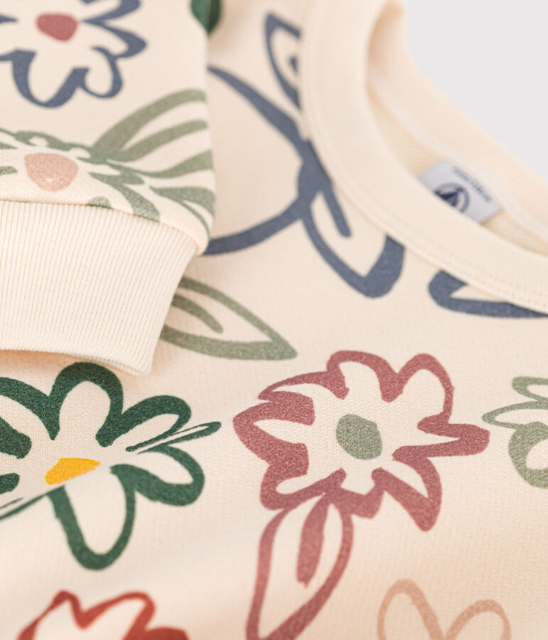 Little girls' long-sleeved fleece dress Ecru/multicolor