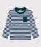 Boys' Long-Sleeved Cotton T-Shirt MEDIEVAL blue/MARSHMALLOW white