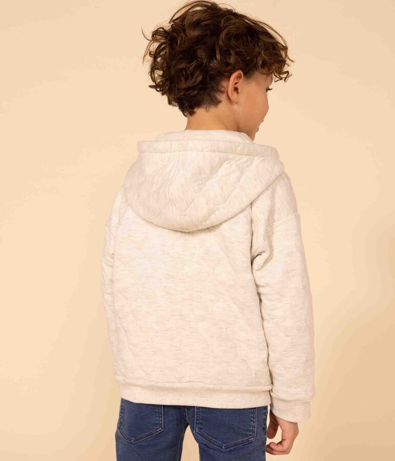 Children's unisex quilted tube knit zipped hoodie beige