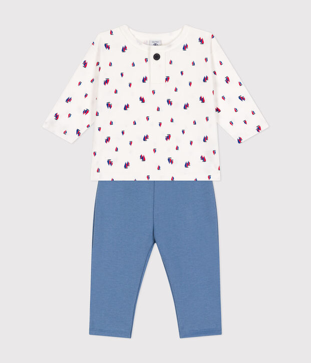 Babies' cotton fleece dungarees and T-shirt multicolor