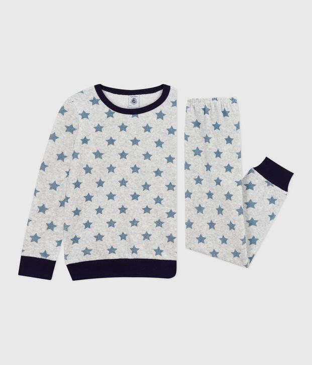 Children's star print velour pyjamas grey/blue
