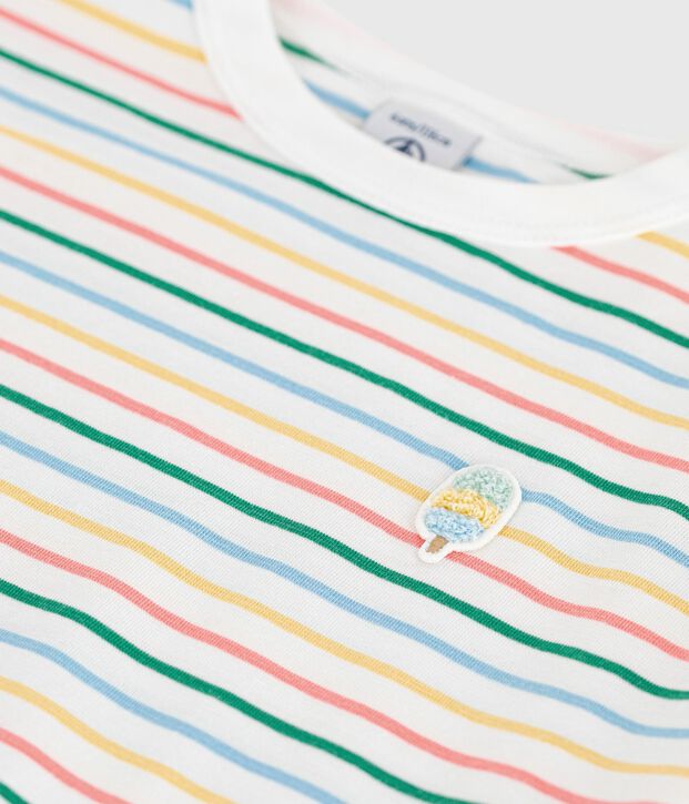 Children's short-sleeved stripy cotton T-shirt white/multicolor
