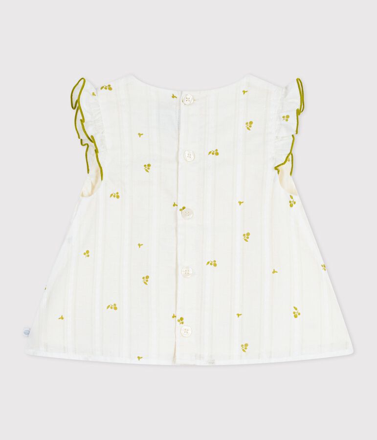 Babies' sleeveless cotton blouse with a floral print MARSHMALLOW green/MOSS
