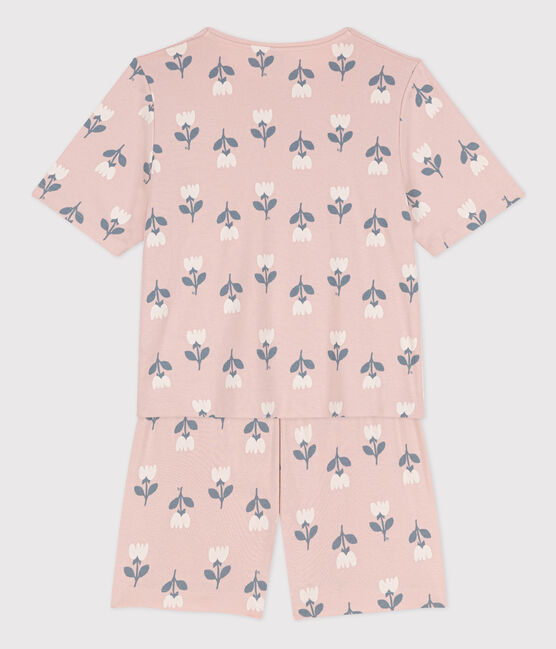 Women's Tulip Patterned Cotton Short Pyjamas SALINE pink/MULTICO white
