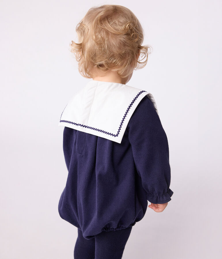 Babies' sailor-style cotton playsuit blue