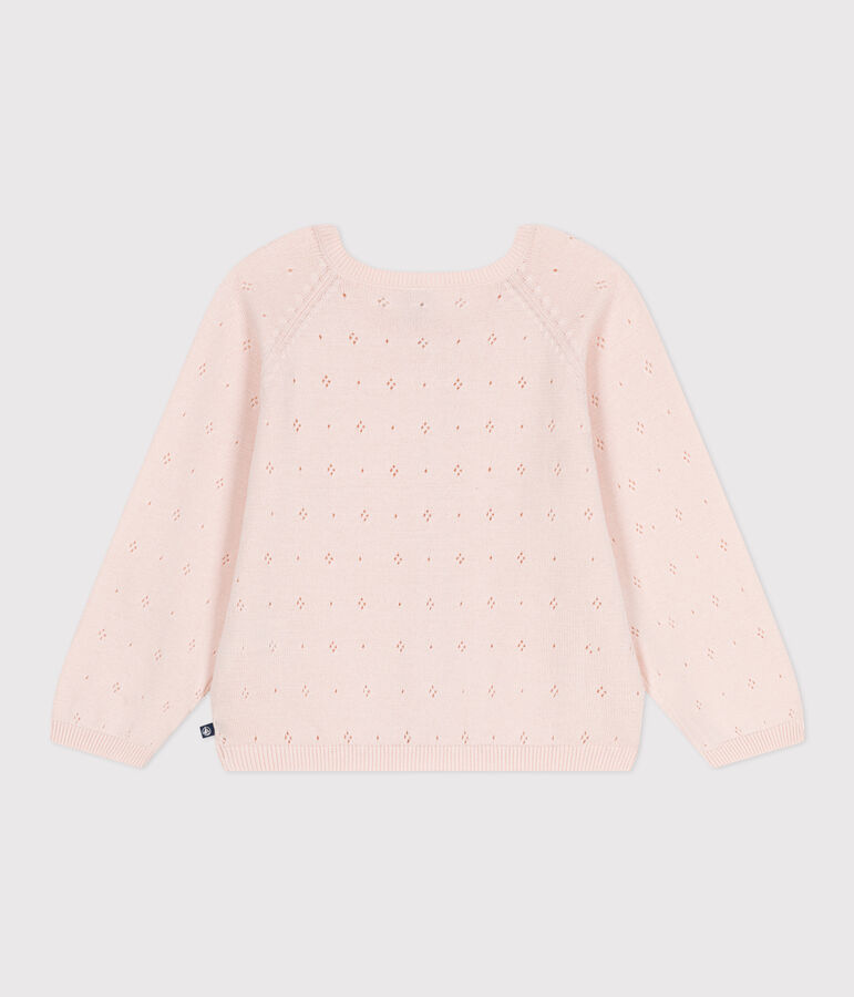 Children's cotton cardigan with a decorative stitch pattern pink