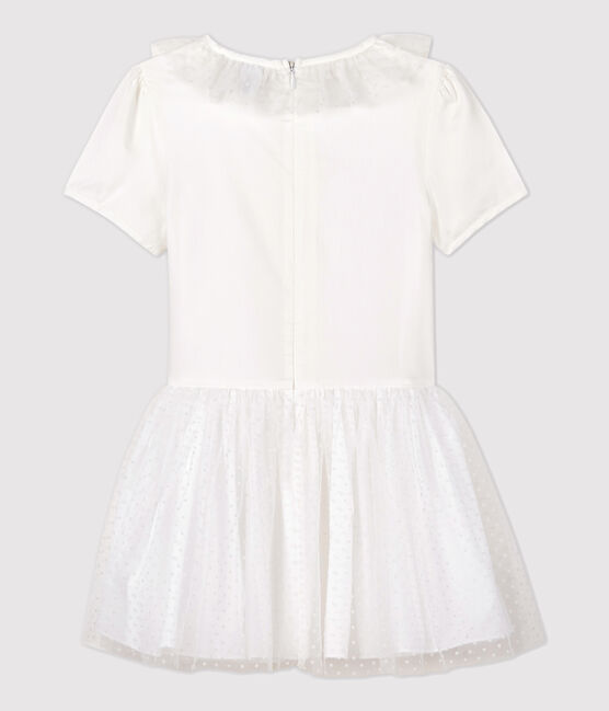 Girls' Satin and Tulle Formal Dress MARSHMALLOW white