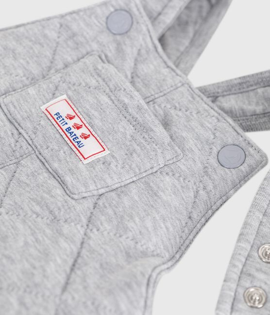 Babies' long dungarees in plain thick cotton FUMEE CHINE grey