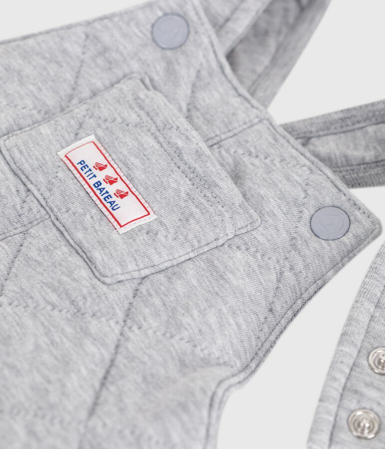 Babies' long-leg dungarees in plain thick cotton grey