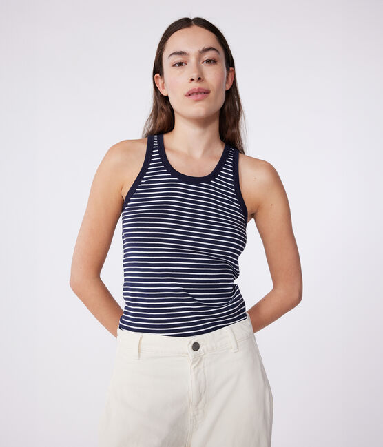 Women's iconic striped cotton tank top SMOKING blue/MARSHMALLOW white