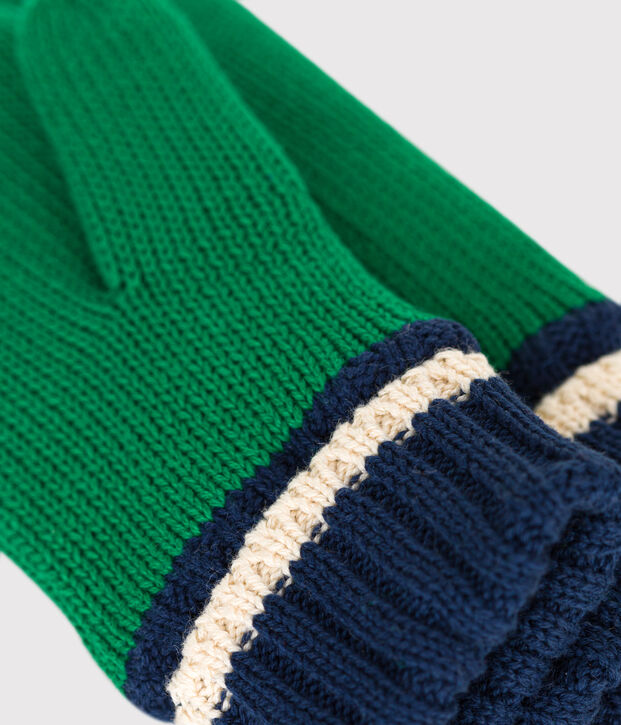 Children's knitted polar fleece-lined mittens green/multicolor