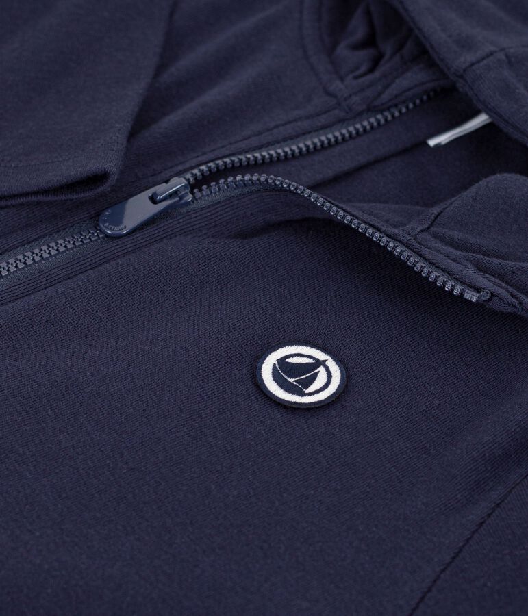 Children's plain zip-up cotton hoodie blue