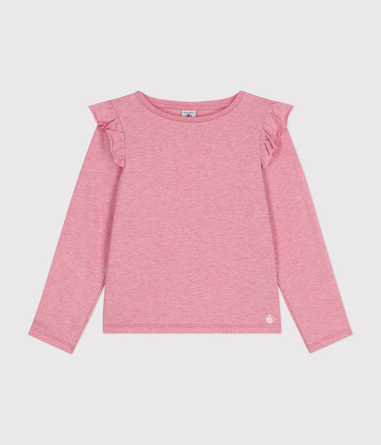 Girls' long-sleeved rib knit T-shirt pink