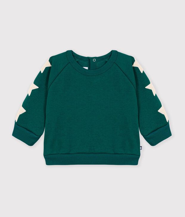 Babies' plain cotton sweatshirt with star badges TREE