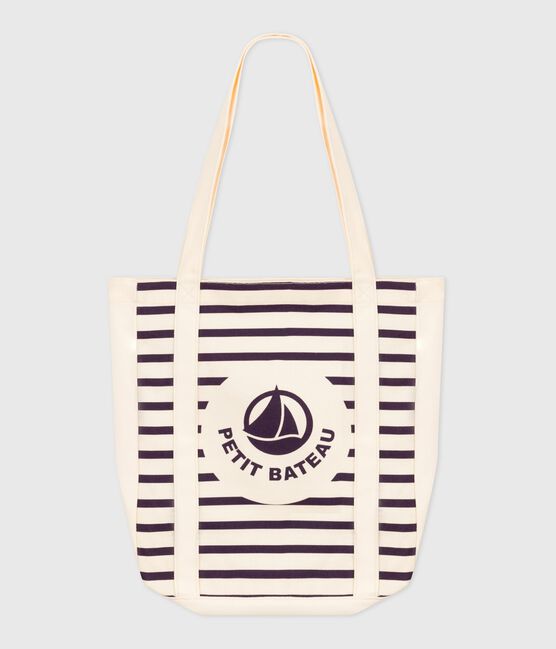 Women's striped canvas tote bag MARSHMALLOW blue/SOIR