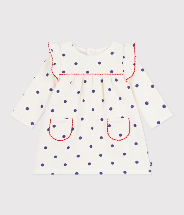 Babies' long sleeved polka dot-print cotton dress blue/blue