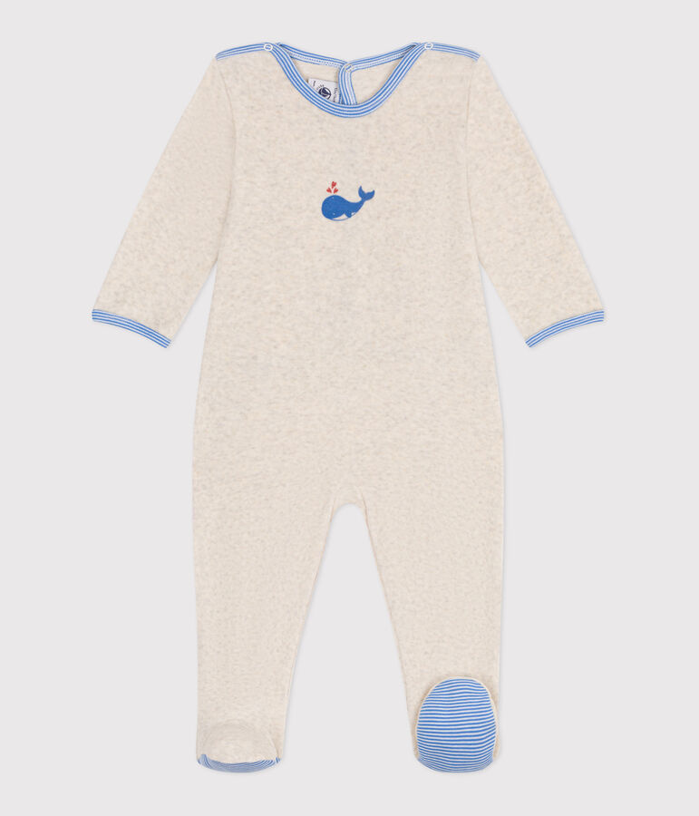 Babies' velour pyjama suit with a back opening beige