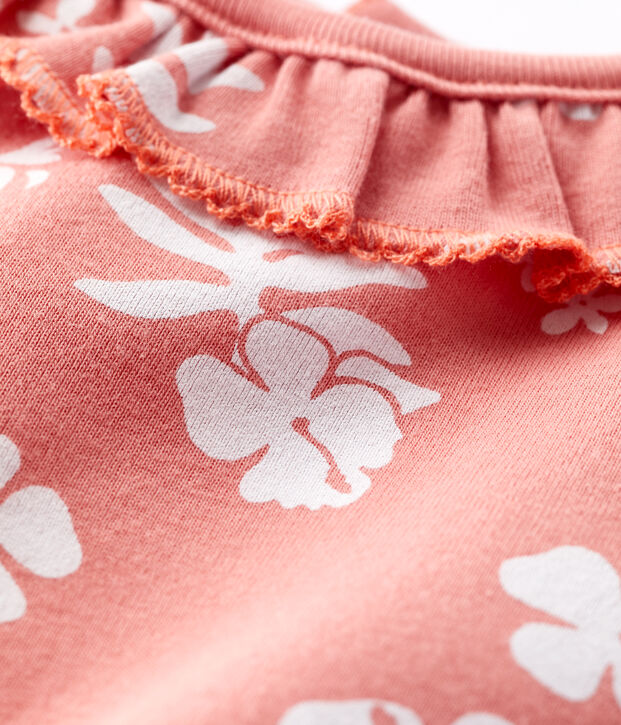 Babies' Cotton Hawaii Print Bodysuit With Ruffle Collar pink/white