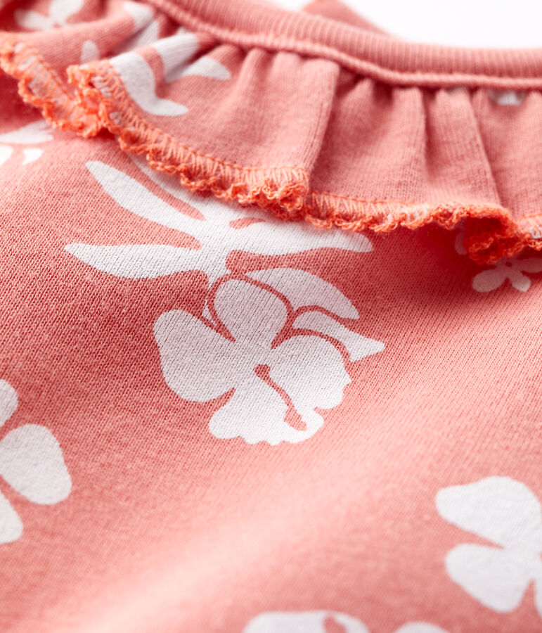 Babies' Cotton Hawaii Print Bodysuit With Ruffle Collar pink/white