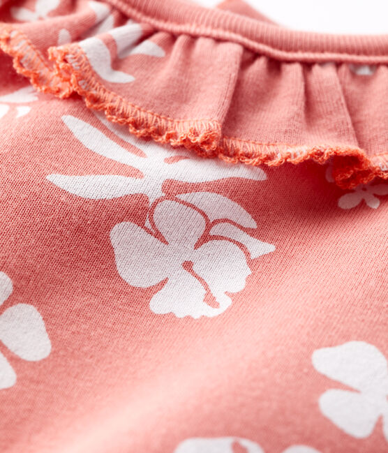 Babies' Cotton Hawaii Print Bodysuit With Ruffle Collar PAPAYE pink/MARSHMALLOW