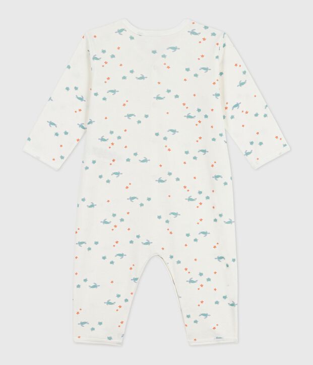 Babies' footless turtle print cotton pyjama suit white/multicolor