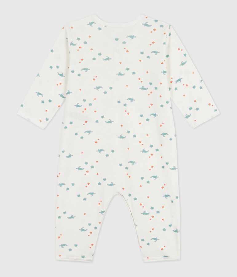 Babies' footless turtle print cotton pyjama suit white/multicolor