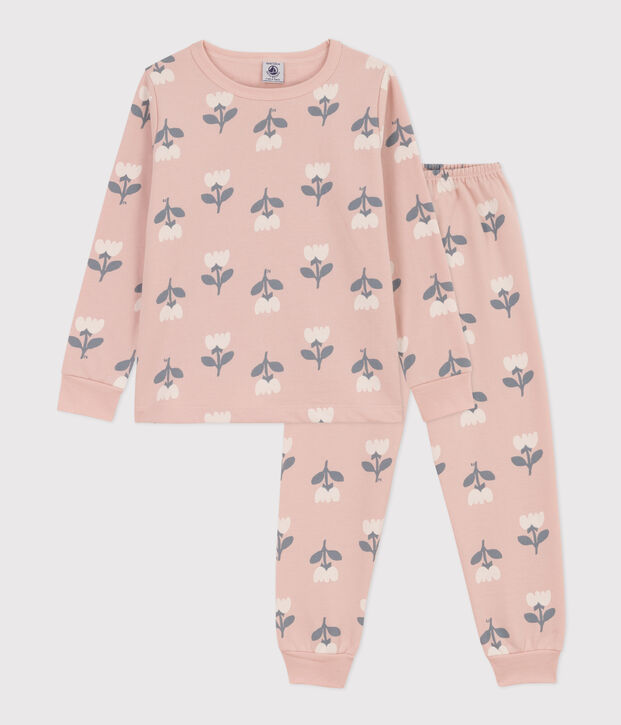 Girls' Tulip Patterned Fleece Pyjamas pink/multicolor
