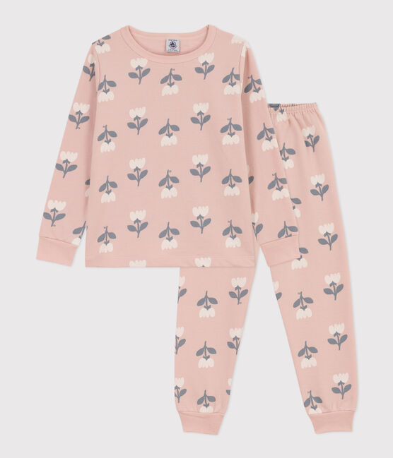 Girls' Tulip Patterned Fleece Pyjamas SALINE pink/MULTICO white
