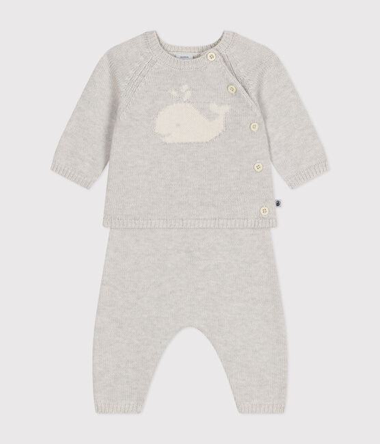 Babies' Wool/Cotton Knit Outfit - 2-Piece Set MONTELIMAR CHINE beige