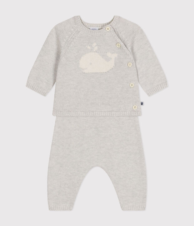 Babies' Wool/Cotton Knit Outfit - 2-Piece Set MONTELIMAR CHINE