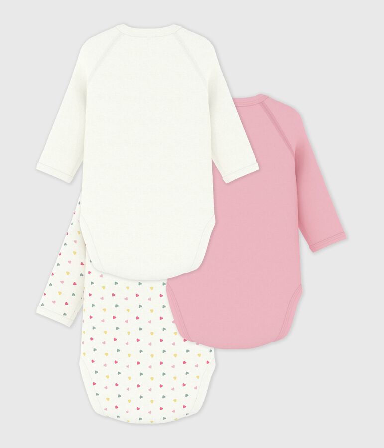 Pack of babies' long-sleeved printed cotton wrapover bodies multicolor