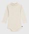 Babies' plain cotton rollneck body MONTELIMAR CHINE beige