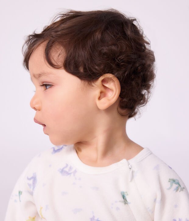 Babies' velour pyjama suit printed with dragons white/multicolor