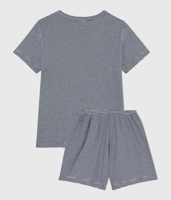 Children's short stripy cotton pyjamas SMOKING blue/MARSHMALLOW white