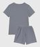 Children's short stripy cotton pyjamas SMOKING blue/MARSHMALLOW white
