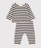 Babies' Wool/Cotton Knit Sailor Striped Clothing - 2-Piece Set Ecru/blue