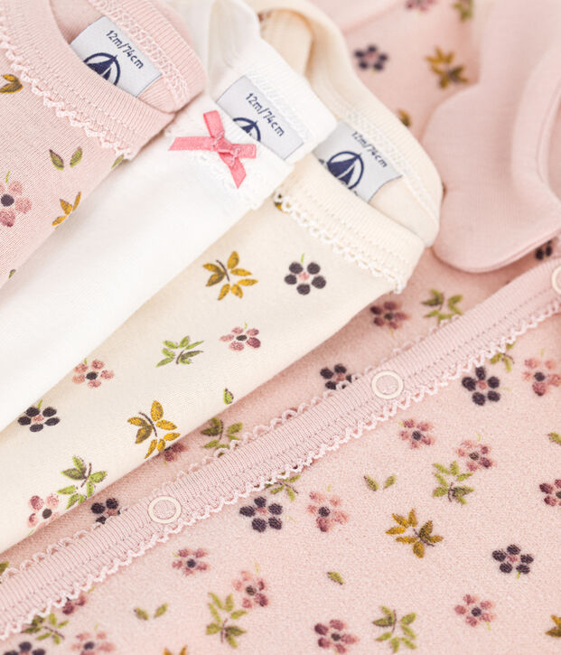 Babies' gift set containing pyjamas and three floral bodysuits multicolor