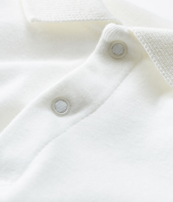 Baby Boys' Long-Sleeved Polo Shirt with Collar MARSHMALLOW white