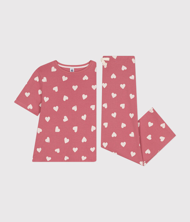 Women's cotton heart print pyjamas pink/white