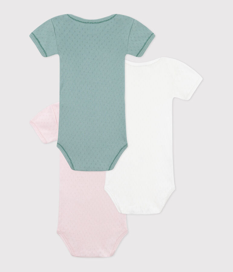 Babies' plain short-sleeved cotton bodysuits - 3-Pack multicolor