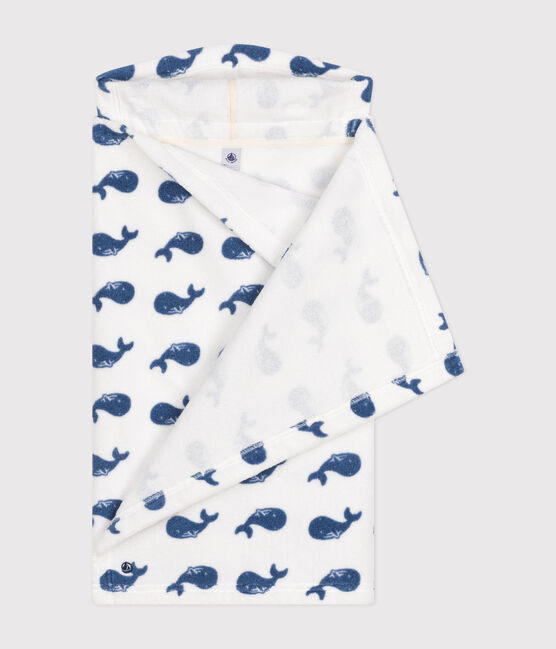 Babies' towelling whale print bath cape MARSHMALLOW /BEACH
