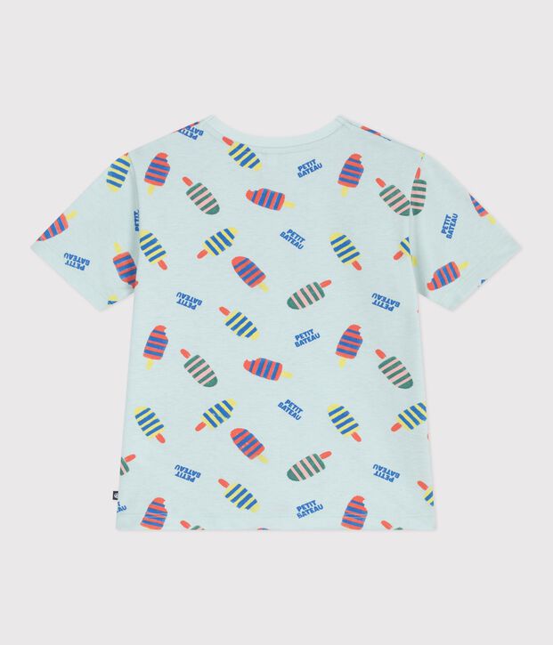 Children's short-sleeved seagull print cotton T-shirt blue/multicolor