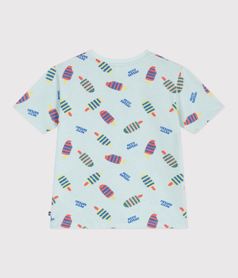 Children's short-sleeved seagull print cotton T-shirt blue/multicolor