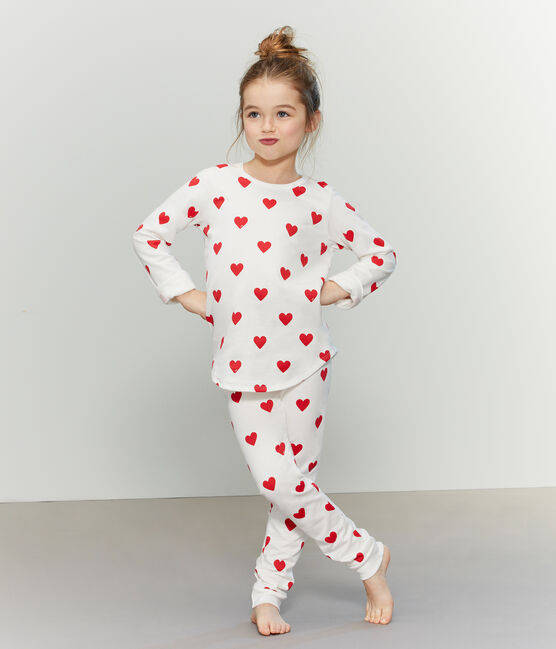 Girls-Boys' Fleece Pyjamas MARSHMALLOW white/TERKUIT red