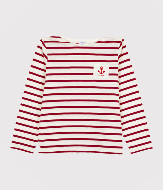 Girls' and Boys' Sailor T-shirt MARSHMALLOW white/PEPS red