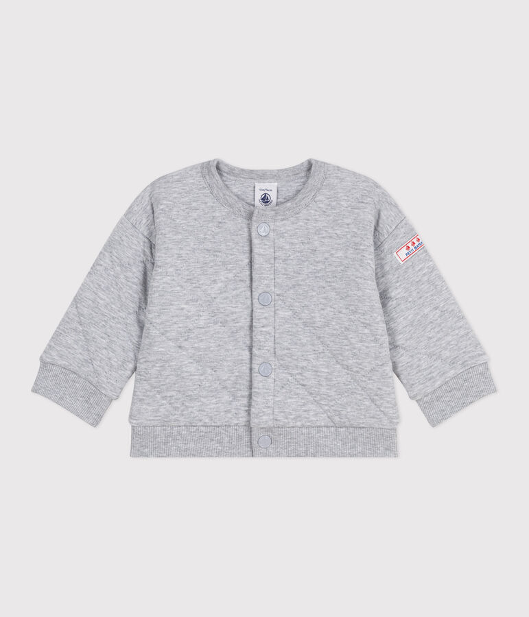 Babies' plain thick cotton cardigan grey