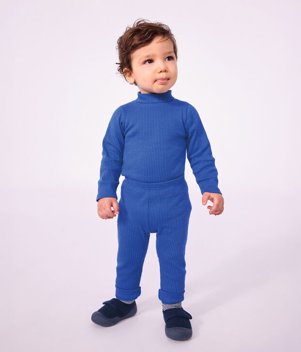 Babies' plain cotton rollneck body blue